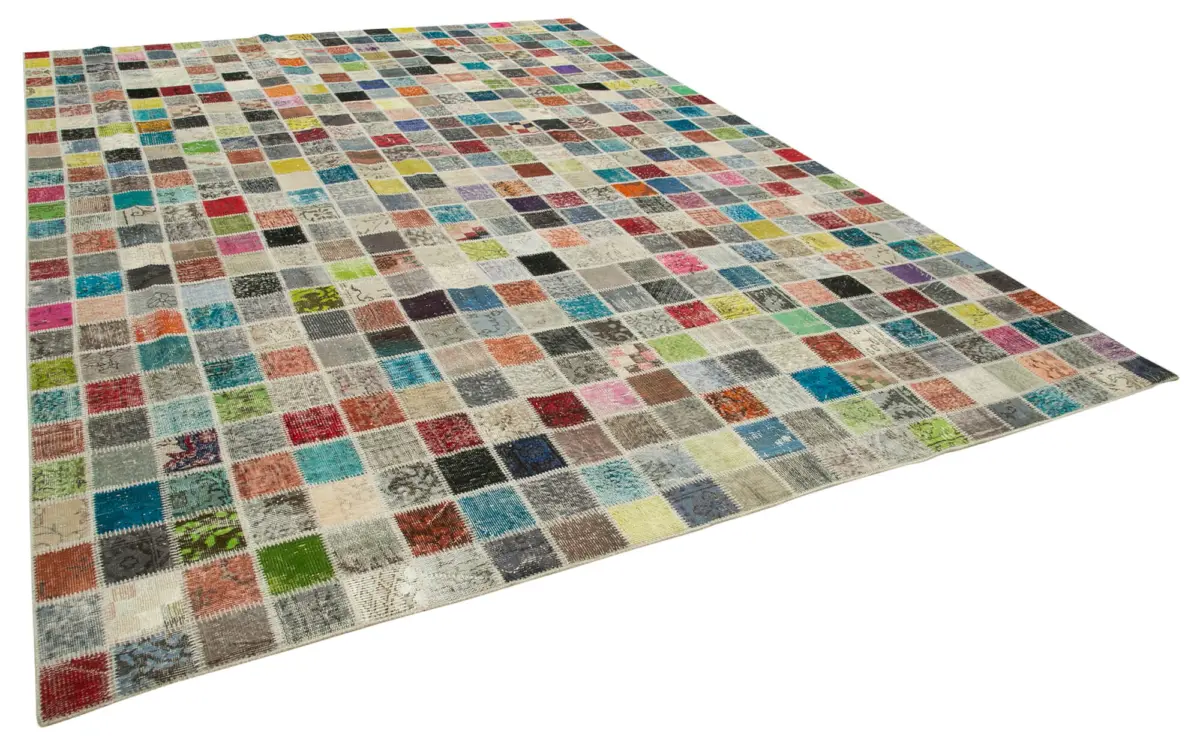 Patchwork Multi Pamuk Üzerine Yün El Dokuma Kilim-300x408 - Görsel 2