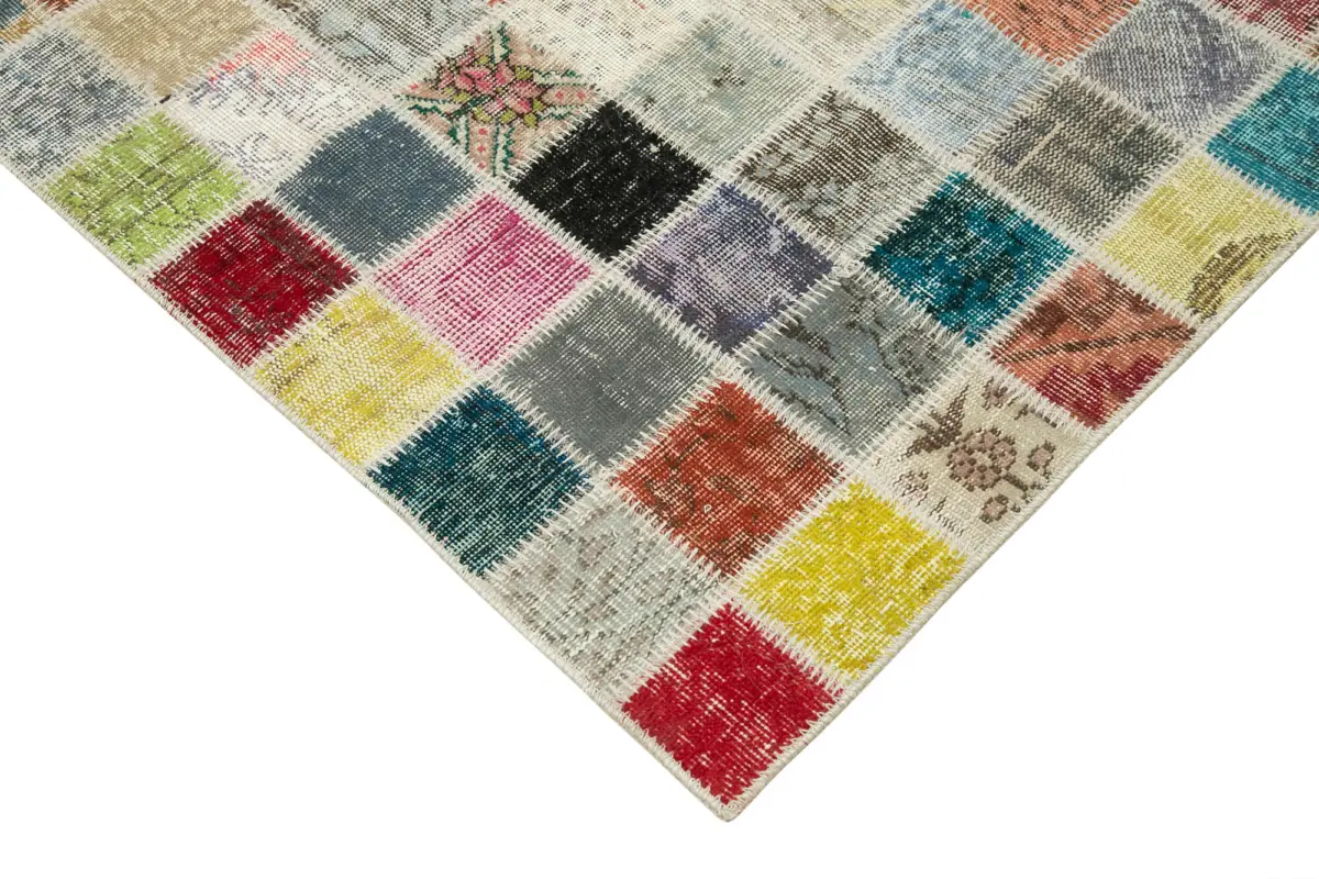 Patchwork Multi Pamuk Üzerine Yün El Dokuma Kilim-300x408 - Görsel 4