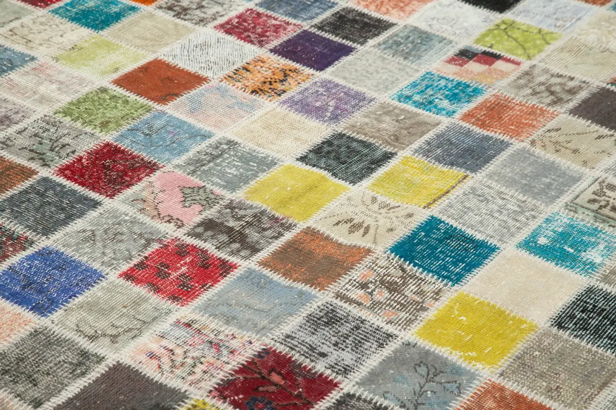 Patchwork Multi Pamuk Üzerine Yün El Dokuma Kilim-300x408 - Görsel 5