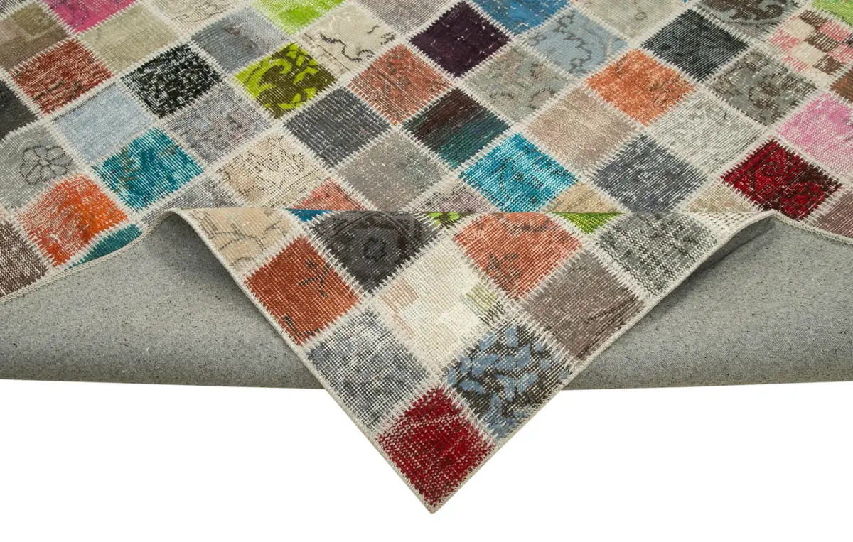 Patchwork Multi Pamuk Üzerine Yün El Dokuma Kilim-300x408 - Görsel 6