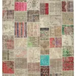 Patchwork Bej Pamuk Üzerine Yün El Dokuma Kilim-303x403