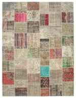 Patchwork Bej Pamuk Üzerine Yün El Dokuma Kilim-303x403