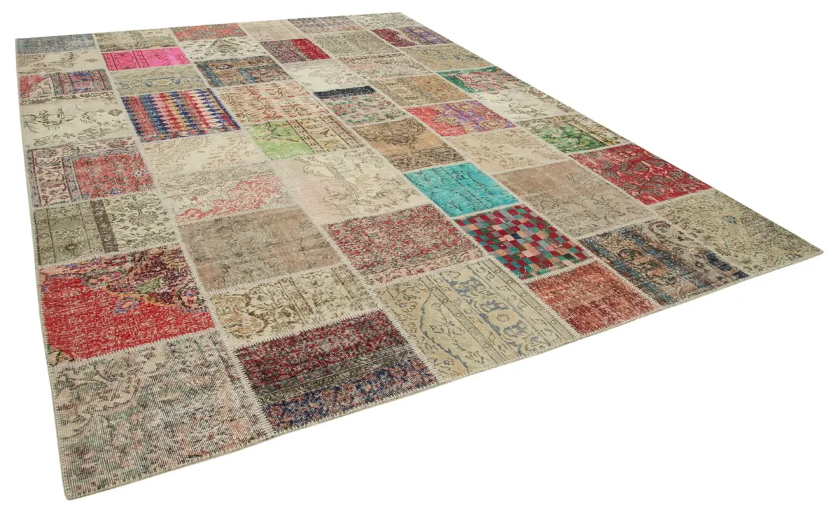 Patchwork Bej Pamuk Üzerine Yün El Dokuma Kilim-303x403 - Görsel 2