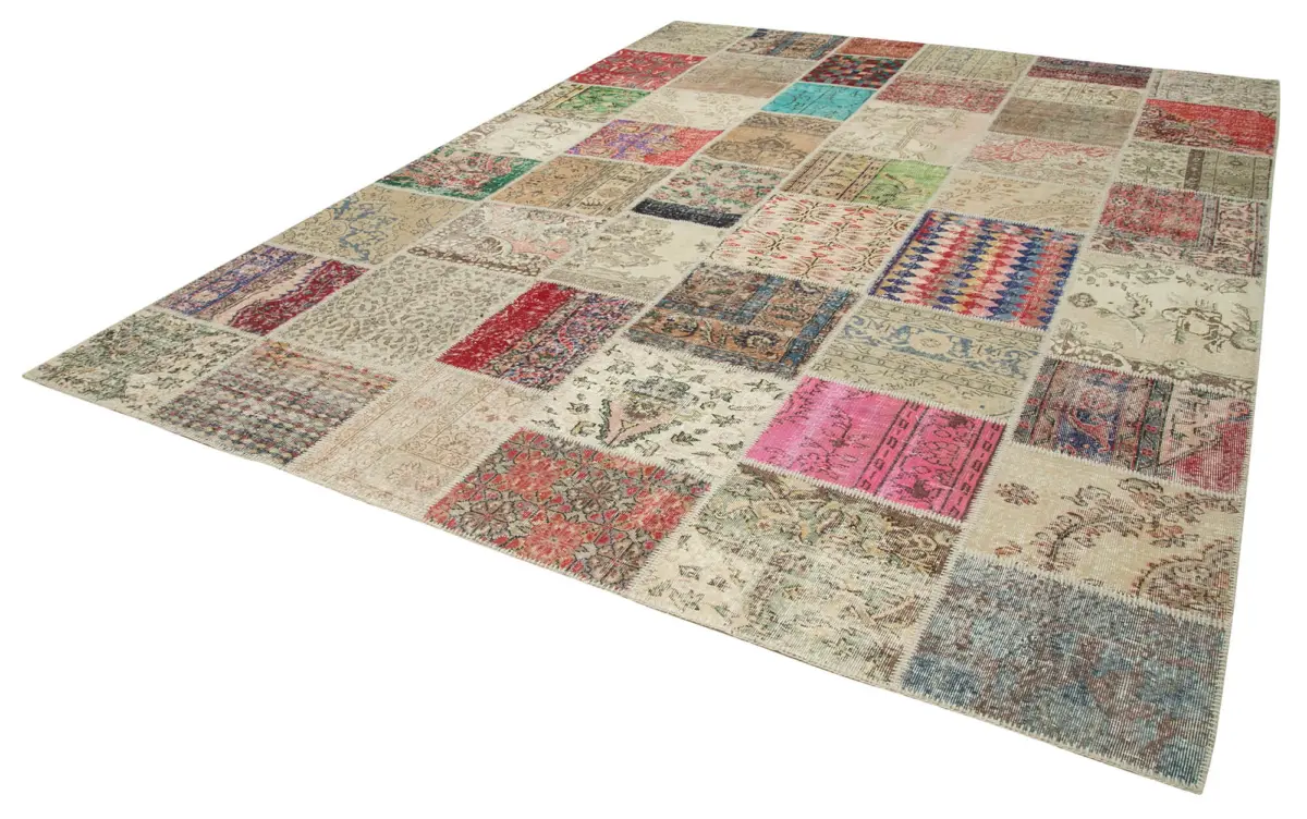 Patchwork Bej Pamuk Üzerine Yün El Dokuma Kilim-303x403 - Görsel 3