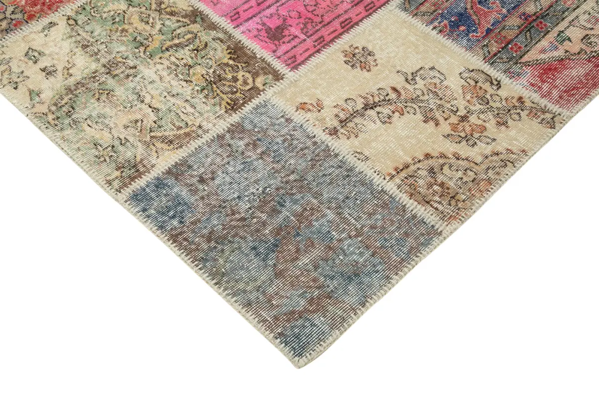 Patchwork Bej Pamuk Üzerine Yün El Dokuma Kilim-303x403 - Görsel 4