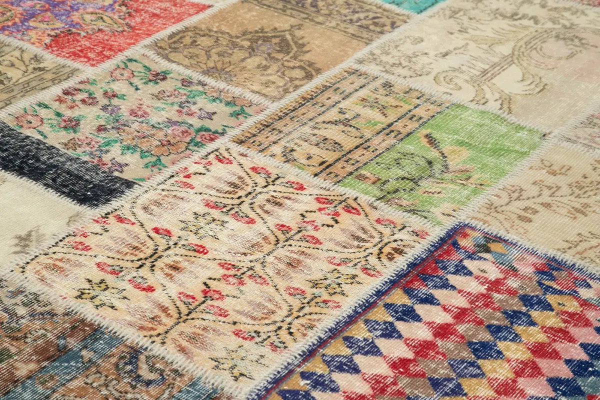 Patchwork Bej Pamuk Üzerine Yün El Dokuma Kilim-303x403 - Görsel 5