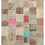 Patchwork Bej Pamuk Üzerine Yün El Dokuma Kilim-303x402