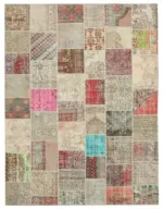 Patchwork Bej Pamuk Üzerine Yün El Dokuma Kilim-303x402