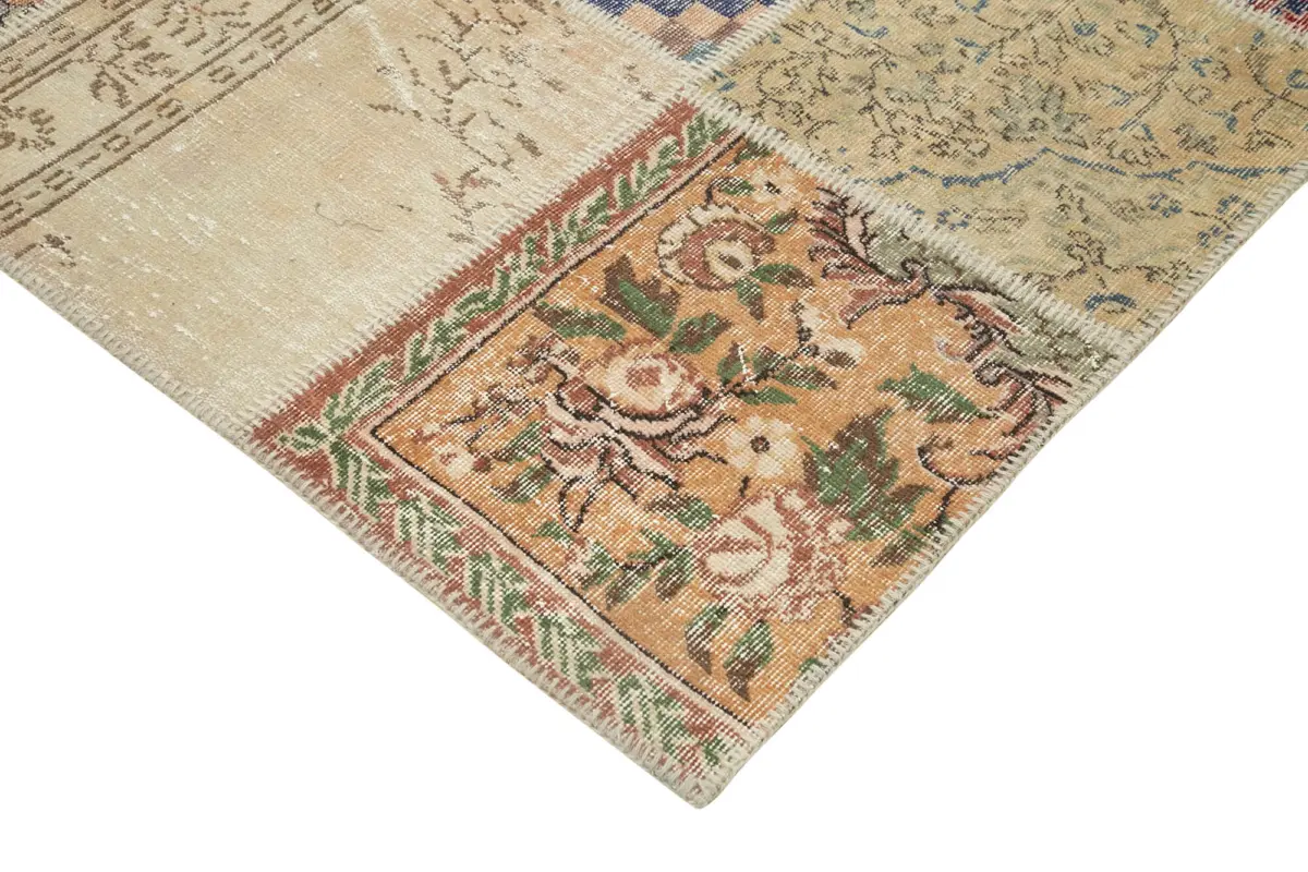 Patchwork Bej Pamuk Üzerine Yün El Dokuma Kilim-303x402 - Görsel 4