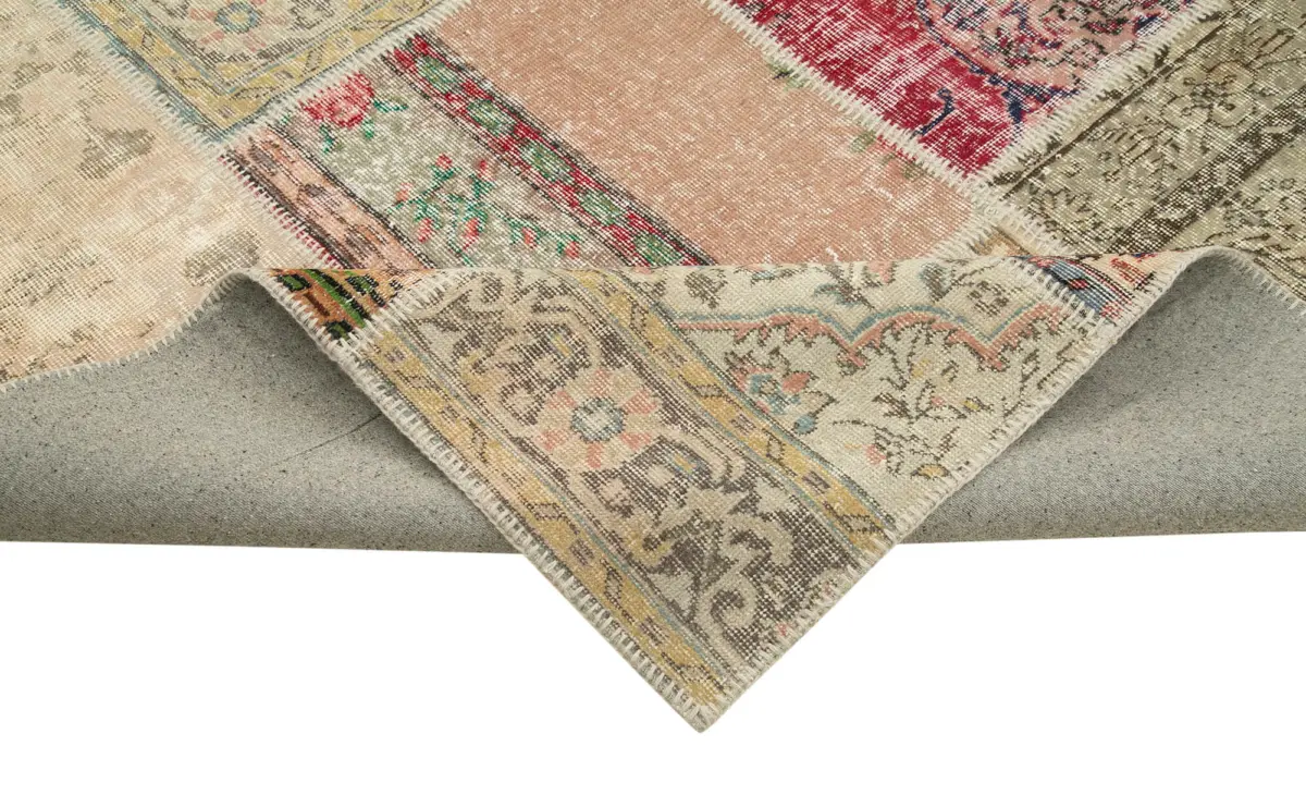 Patchwork Bej Pamuk Üzerine Yün El Dokuma Kilim-303x402 - Görsel 6