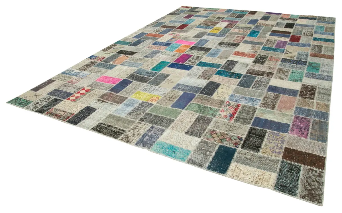 Patchwork Multi Pamuk Üzerine Yün El Dokuma Kilim-294x412 - Görsel 3