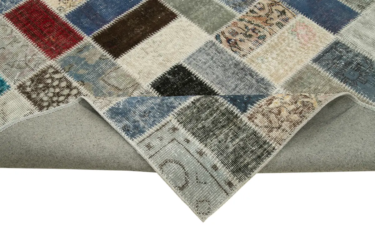 Patchwork Multi Pamuk Üzerine Yün El Dokuma Kilim-294x412 - Görsel 6