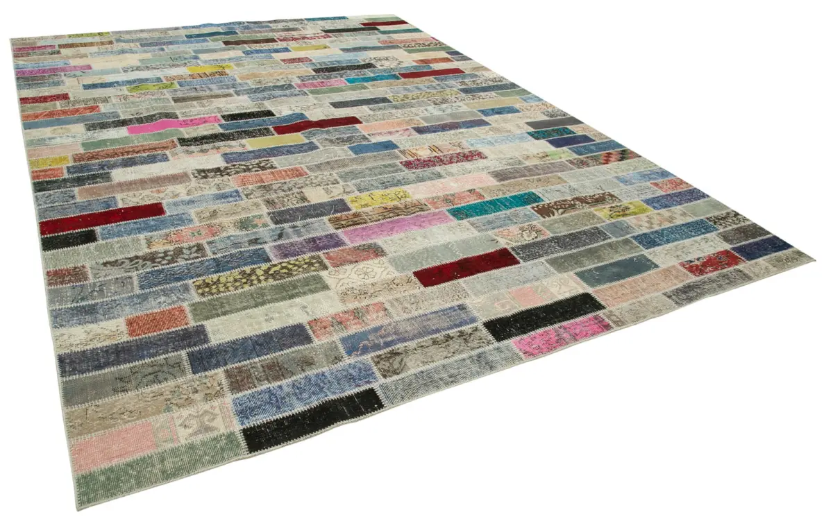 Patchwork Multi Pamuk Üzerine Yün El Dokuma Kilim-300x407 - Görsel 2