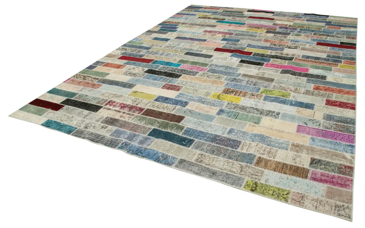 Patchwork Multi Pamuk Üzerine Yün El Dokuma Kilim-300x407 - Görsel 3