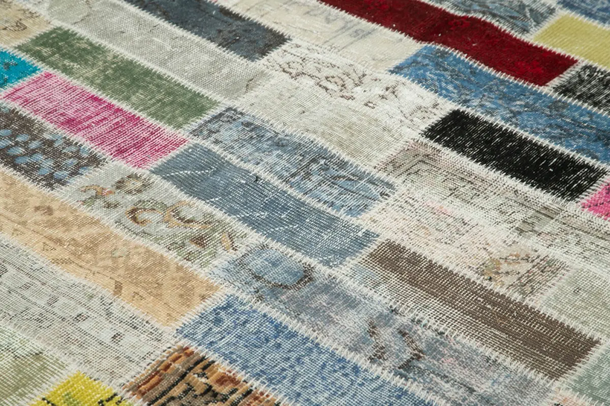 Patchwork Multi Pamuk Üzerine Yün El Dokuma Kilim-300x407 - Görsel 5