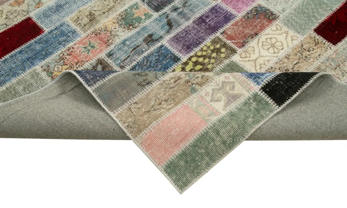 Patchwork Multi Pamuk Üzerine Yün El Dokuma Kilim-300x407 - Görsel 6