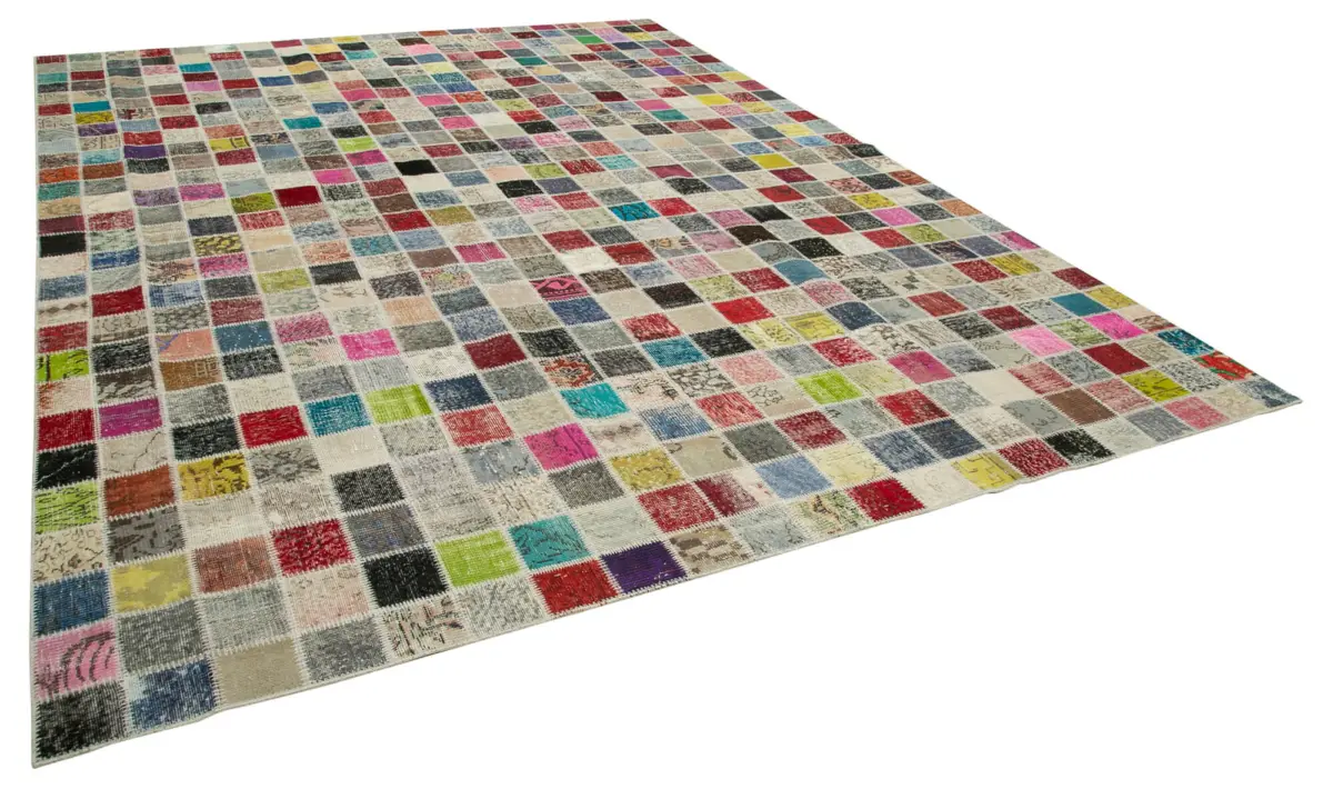 Patchwork Multi Pamuk Üzerine Yün El Dokuma Kilim-300x400 - Görsel 2