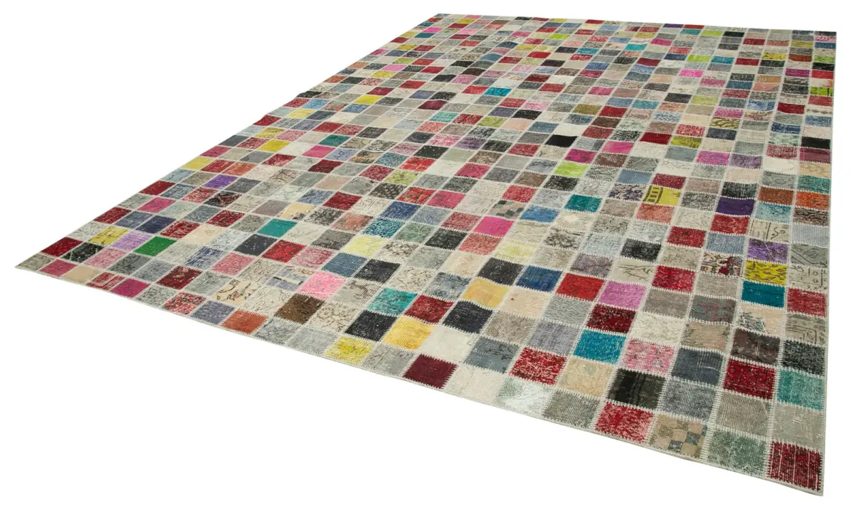 Patchwork Multi Pamuk Üzerine Yün El Dokuma Kilim-300x400 - Görsel 3