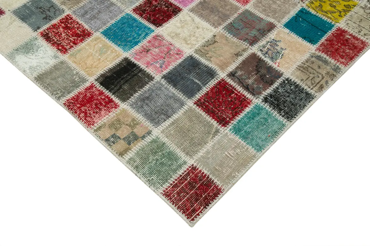 Patchwork Multi Pamuk Üzerine Yün El Dokuma Kilim-300x400 - Görsel 4