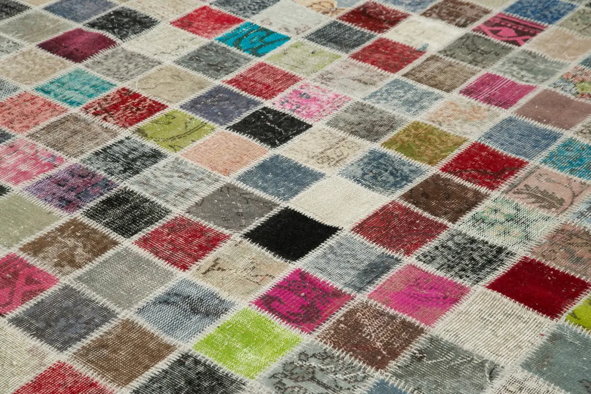 Patchwork Multi Pamuk Üzerine Yün El Dokuma Kilim-300x400 - Görsel 5