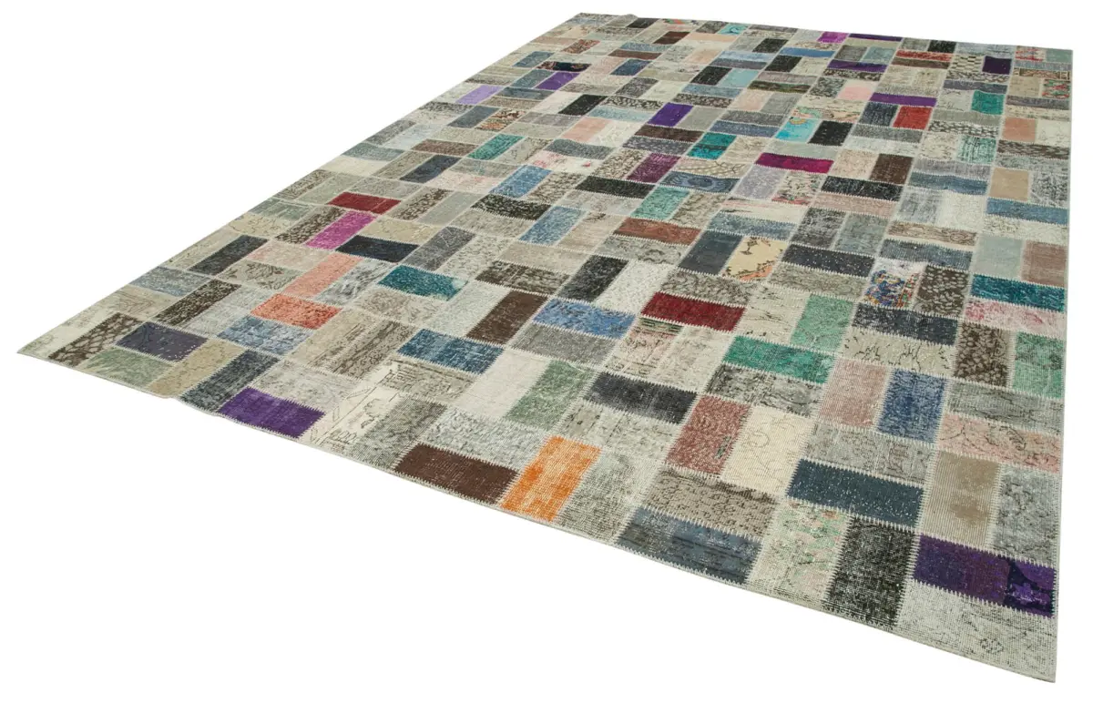 Patchwork Multi Pamuk Üzerine Yün El Dokuma Kilim-297x414 - Görsel 3