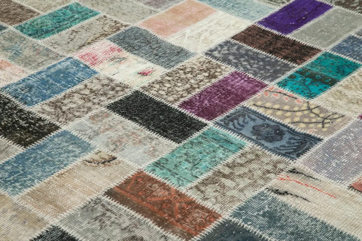 Patchwork Multi Pamuk Üzerine Yün El Dokuma Kilim-297x414 - Görsel 5
