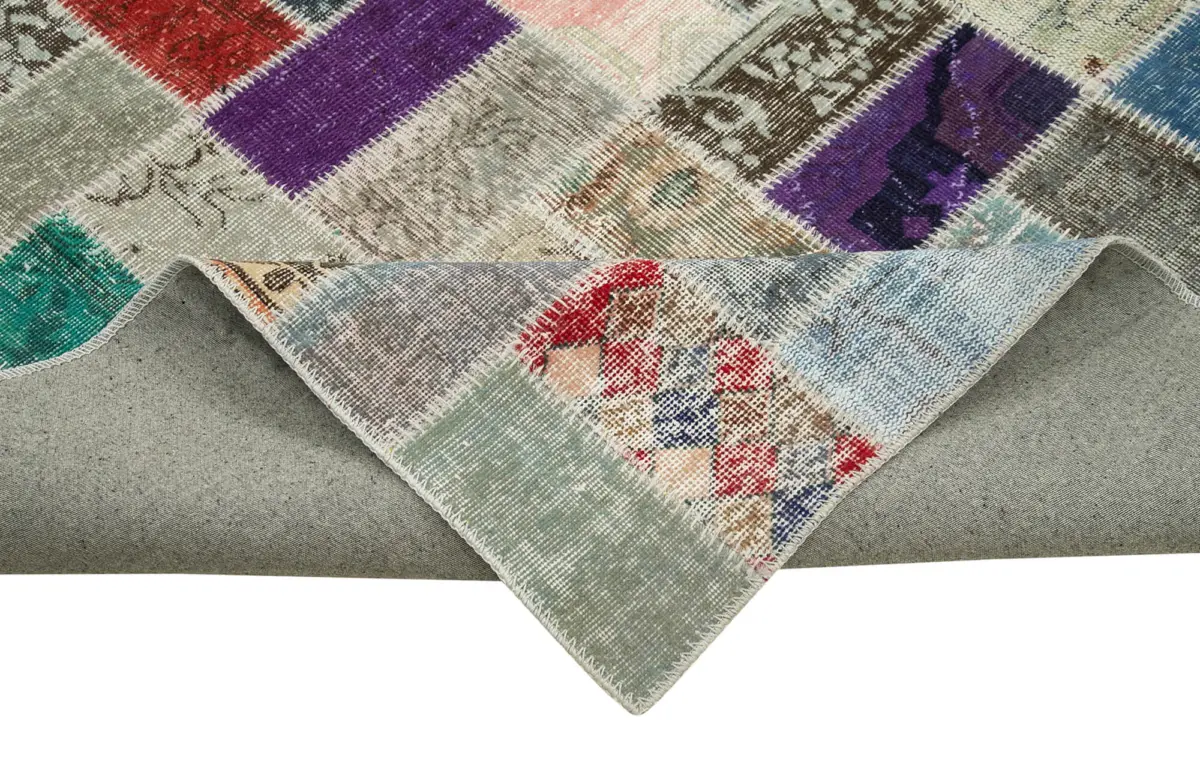 Patchwork Multi Pamuk Üzerine Yün El Dokuma Kilim-297x414 - Görsel 6