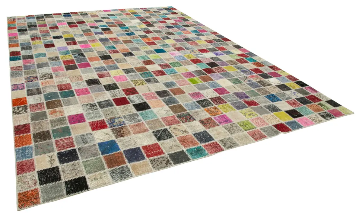 Patchwork Multi Pamuk Üzerine Yün El Dokuma Kilim-300x400 - Görsel 2