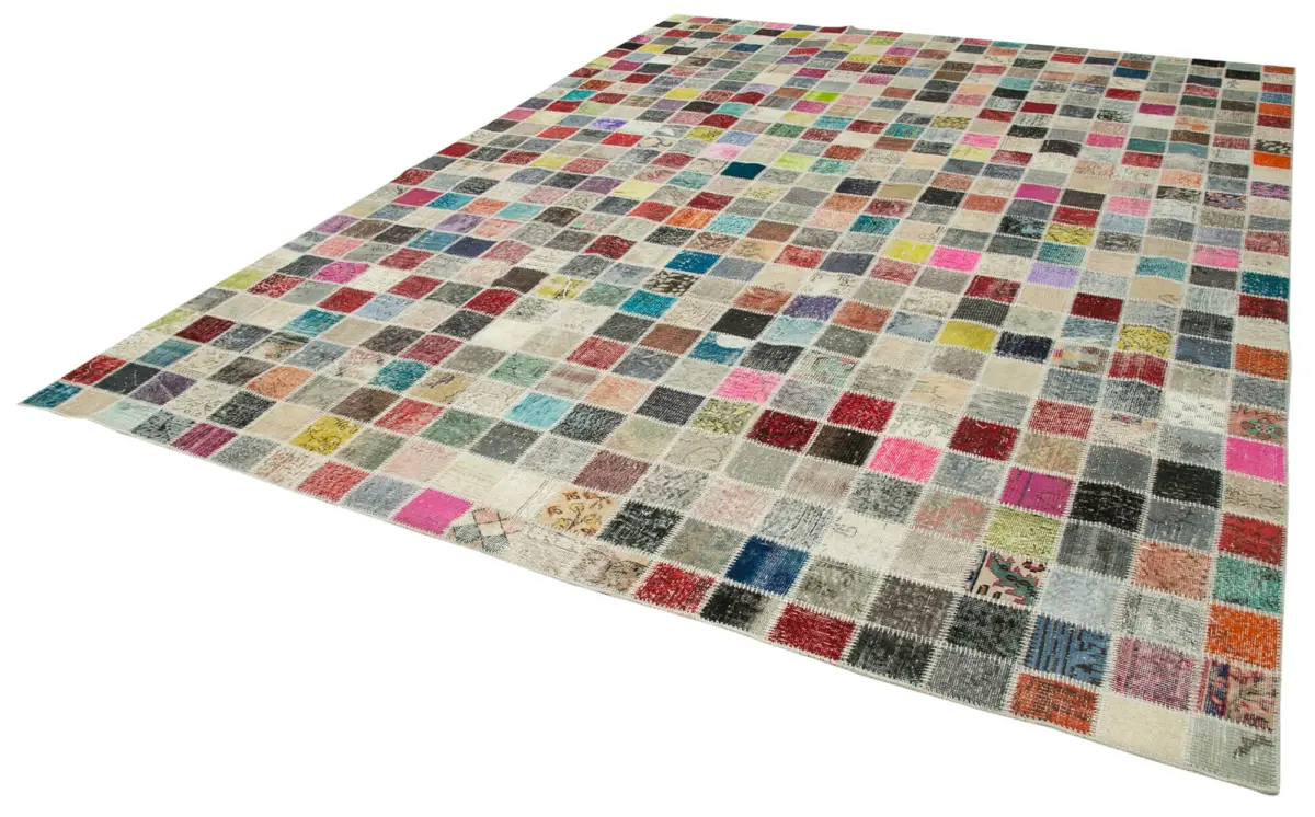 Patchwork Multi Pamuk Üzerine Yün El Dokuma Kilim-300x400 - Görsel 3