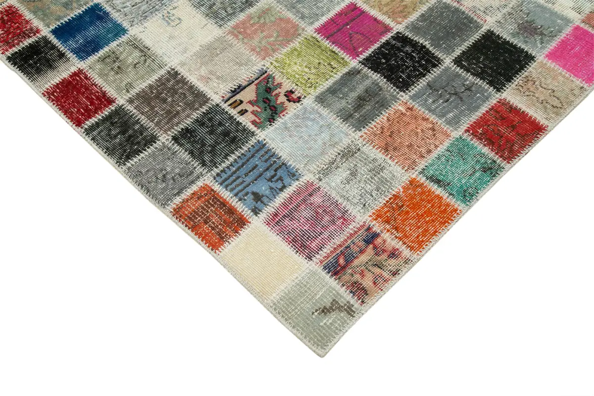 Patchwork Multi Pamuk Üzerine Yün El Dokuma Kilim-300x400 - Görsel 4