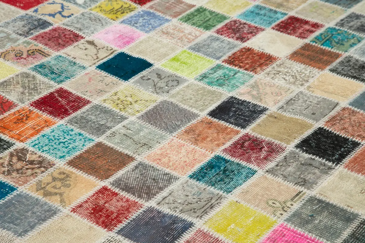 Patchwork Multi Pamuk Üzerine Yün El Dokuma Kilim-300x400 - Görsel 5