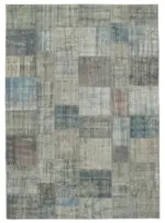 Patchwork Mavi Pamuk Üzerine Yün El Dokuma Kilim-250x350