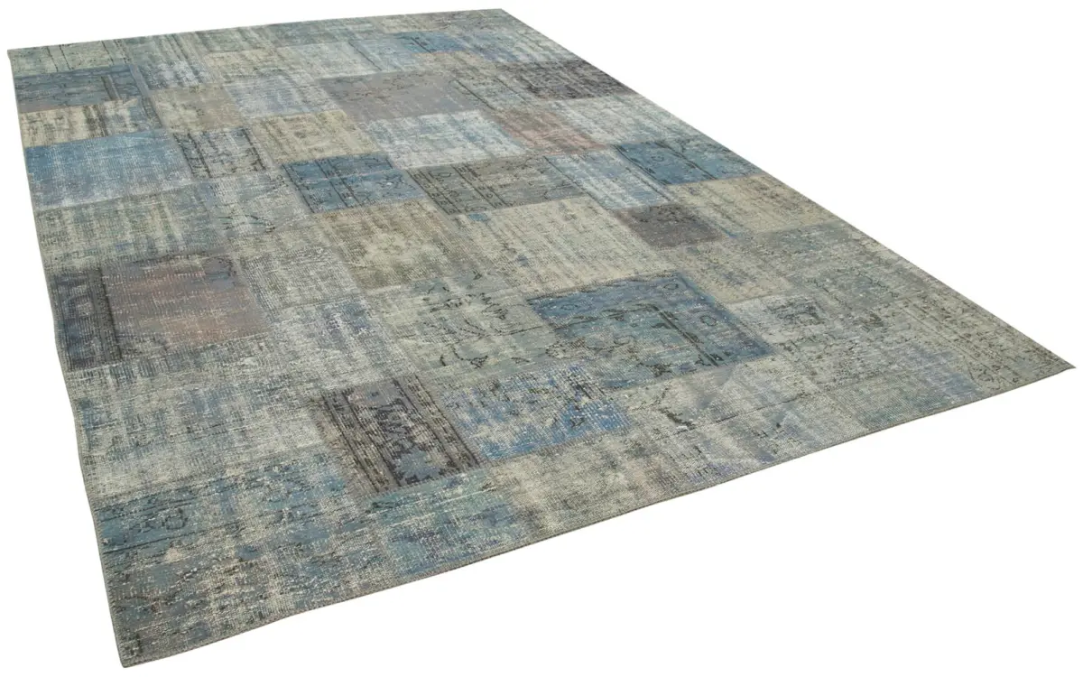Patchwork Mavi Pamuk Üzerine Yün El Dokuma Kilim-250x350 - Görsel 2