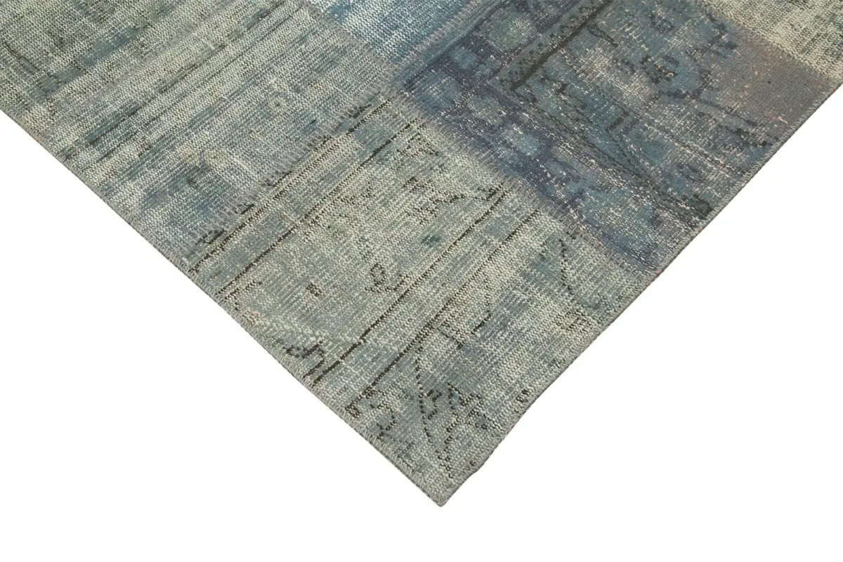 Patchwork Mavi Pamuk Üzerine Yün El Dokuma Kilim-250x350 - Görsel 4