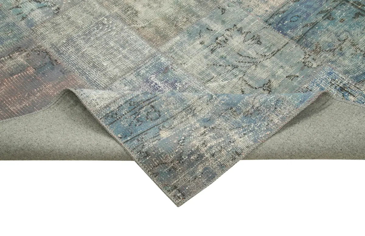 Patchwork Mavi Pamuk Üzerine Yün El Dokuma Kilim-250x350 - Görsel 6
