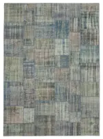 Patchwork Mavi Pamuk Üzerine Yün El Dokuma Kilim-240x333