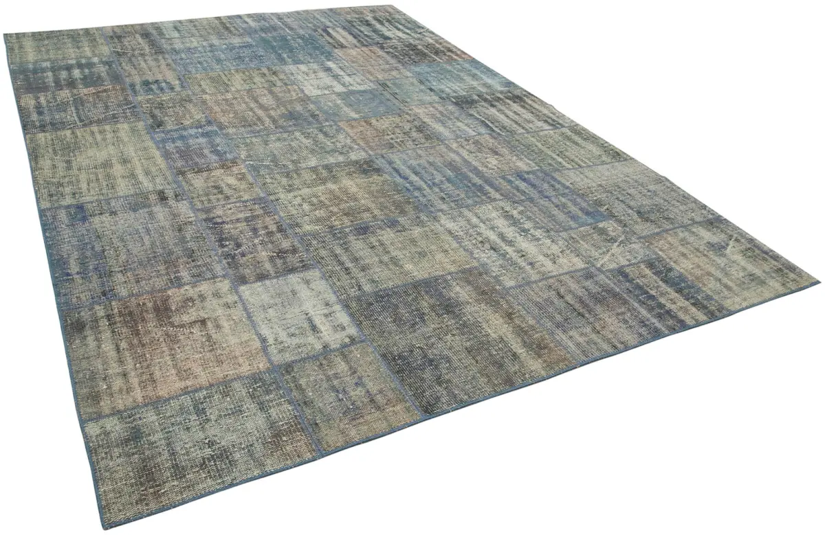 Patchwork Mavi Pamuk Üzerine Yün El Dokuma Kilim-240x333 - Görsel 2