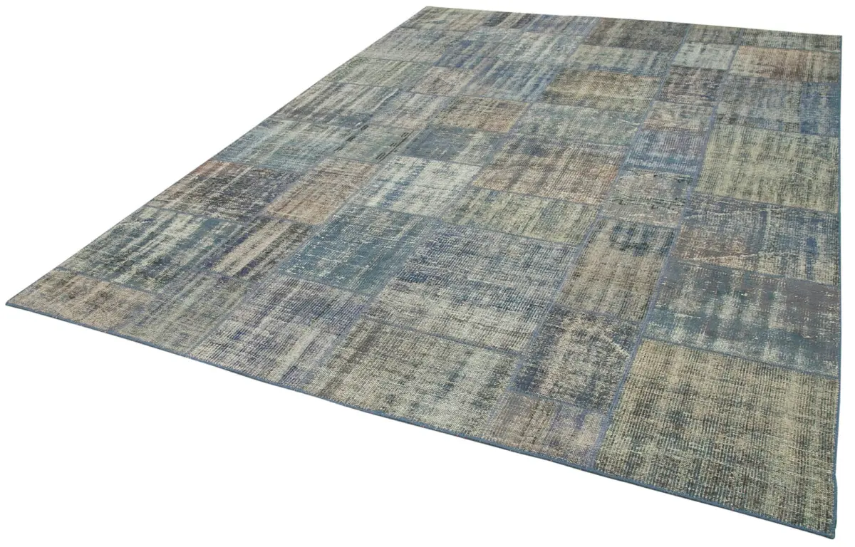 Patchwork Mavi Pamuk Üzerine Yün El Dokuma Kilim-240x333 - Görsel 3
