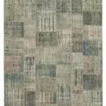 Patchwork Gri Pamuk Üzerine Yün El Dokuma Kilim-250x350