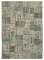 Patchwork Gri Pamuk Üzerine Yün El Dokuma Kilim-250x350