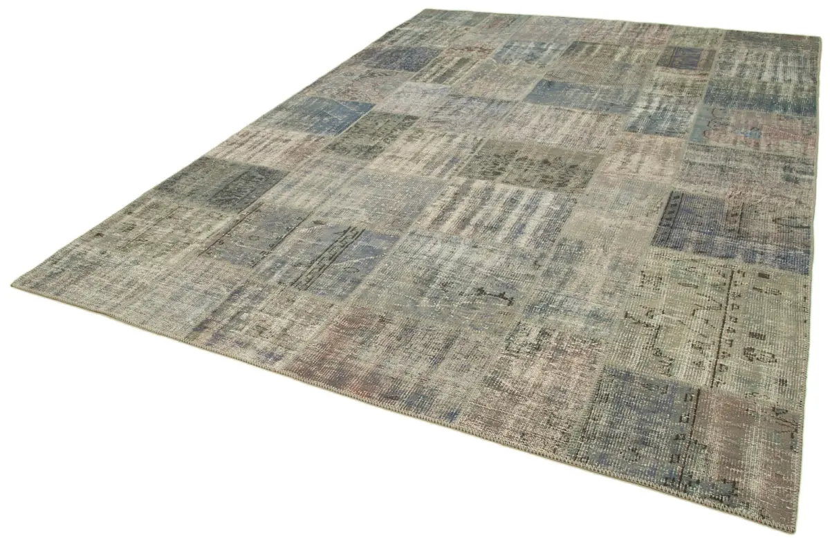 Patchwork Gri Pamuk Üzerine Yün El Dokuma Kilim-250x350 - Görsel 3
