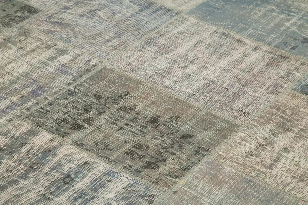 Patchwork Gri Pamuk Üzerine Yün El Dokuma Kilim-250x350 - Görsel 5