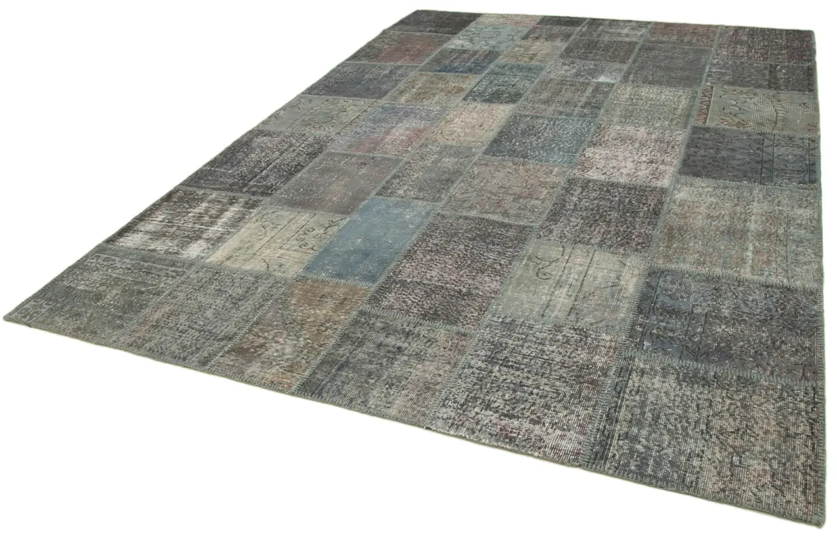 Patchwork Mavi Pamuk Üzerine Yün El Dokuma Kilim-253x352 - Görsel 3