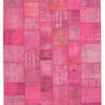 Patchwork Pembe Pamuk Üzerine Yün El Dokuma Kilim-244x353