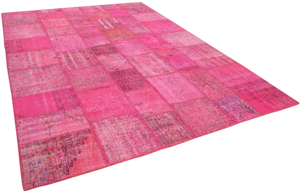 Patchwork Pembe Pamuk Üzerine Yün El Dokuma Kilim-244x353 - Görsel 2
