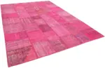 Patchwork Pembe Pamuk Üzerine Yün El Dokuma Kilim-244x353 - Görsel 2