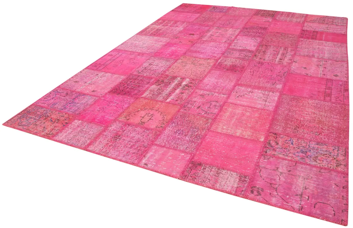 Patchwork Pembe Pamuk Üzerine Yün El Dokuma Kilim-244x353 - Görsel 3