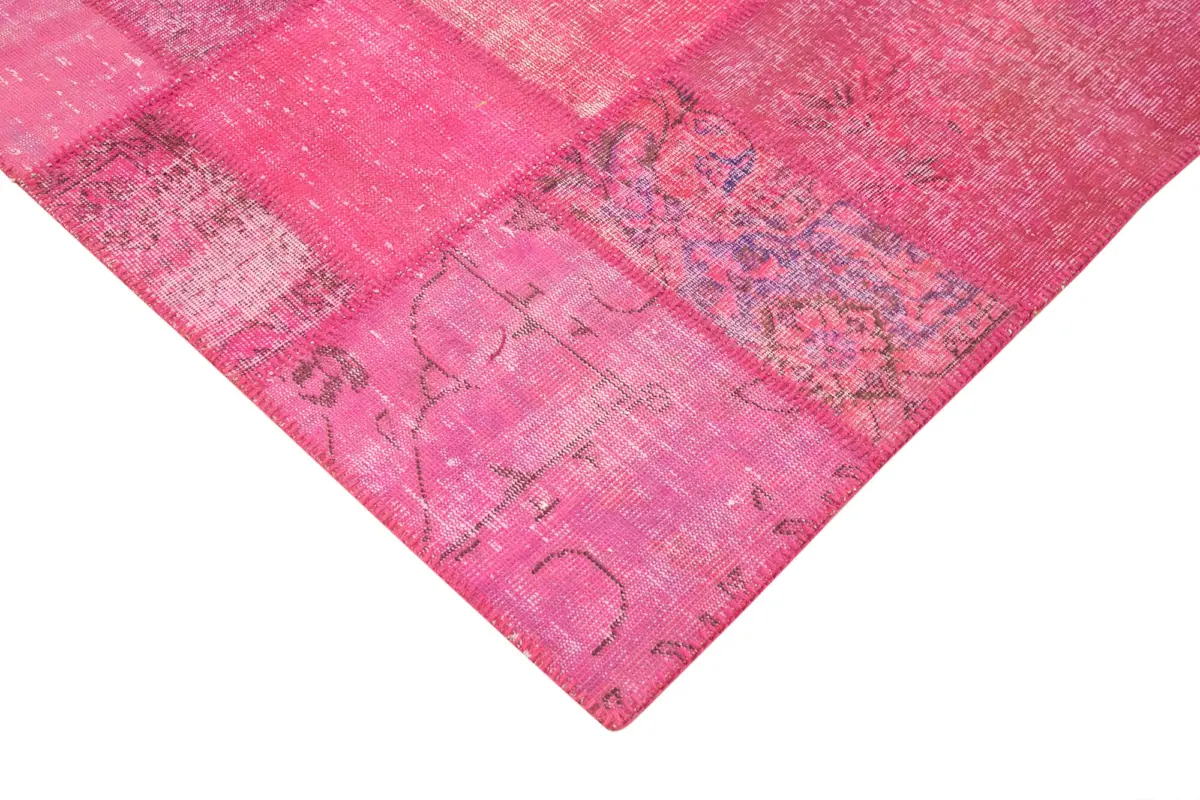 Patchwork Pembe Pamuk Üzerine Yün El Dokuma Kilim-244x353 - Görsel 4