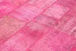 Patchwork Pembe Pamuk Üzerine Yün El Dokuma Kilim-244x353 - Görsel 5