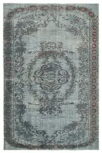 Oyma Gri Pamuk Üzerine Yün El Dokuma Kilim-175x265
